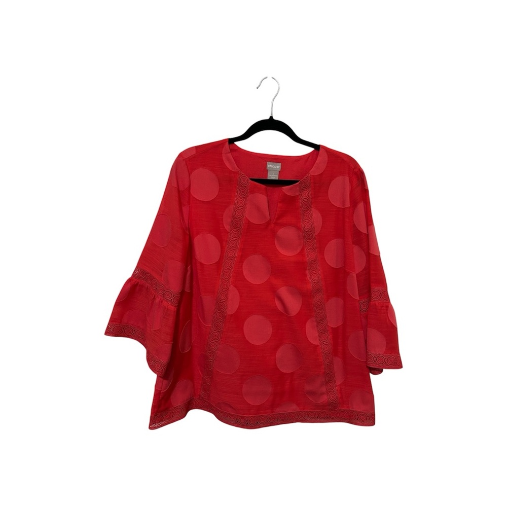 Chico's Red Polka-Dot Bell Sleeve Blouse